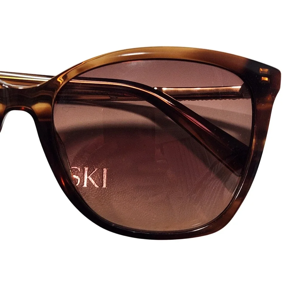 Swarovski Brown Tortoiseshell Cat Eye Sunglasses with Crystal Temples and Case